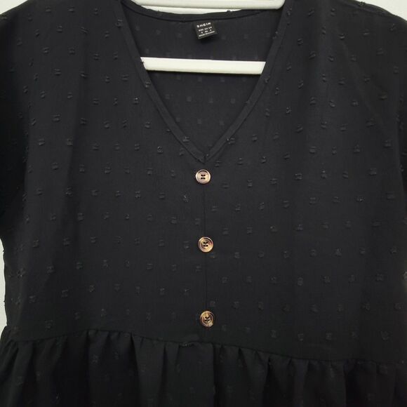 Shein Black Textured Dot Peplum Top Loose Flowy Size Small - Picture 3 of 6